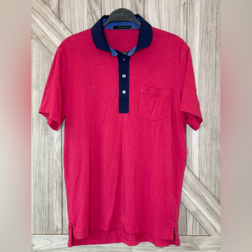 Greyson Pink Polo with Navy Contrast Collar